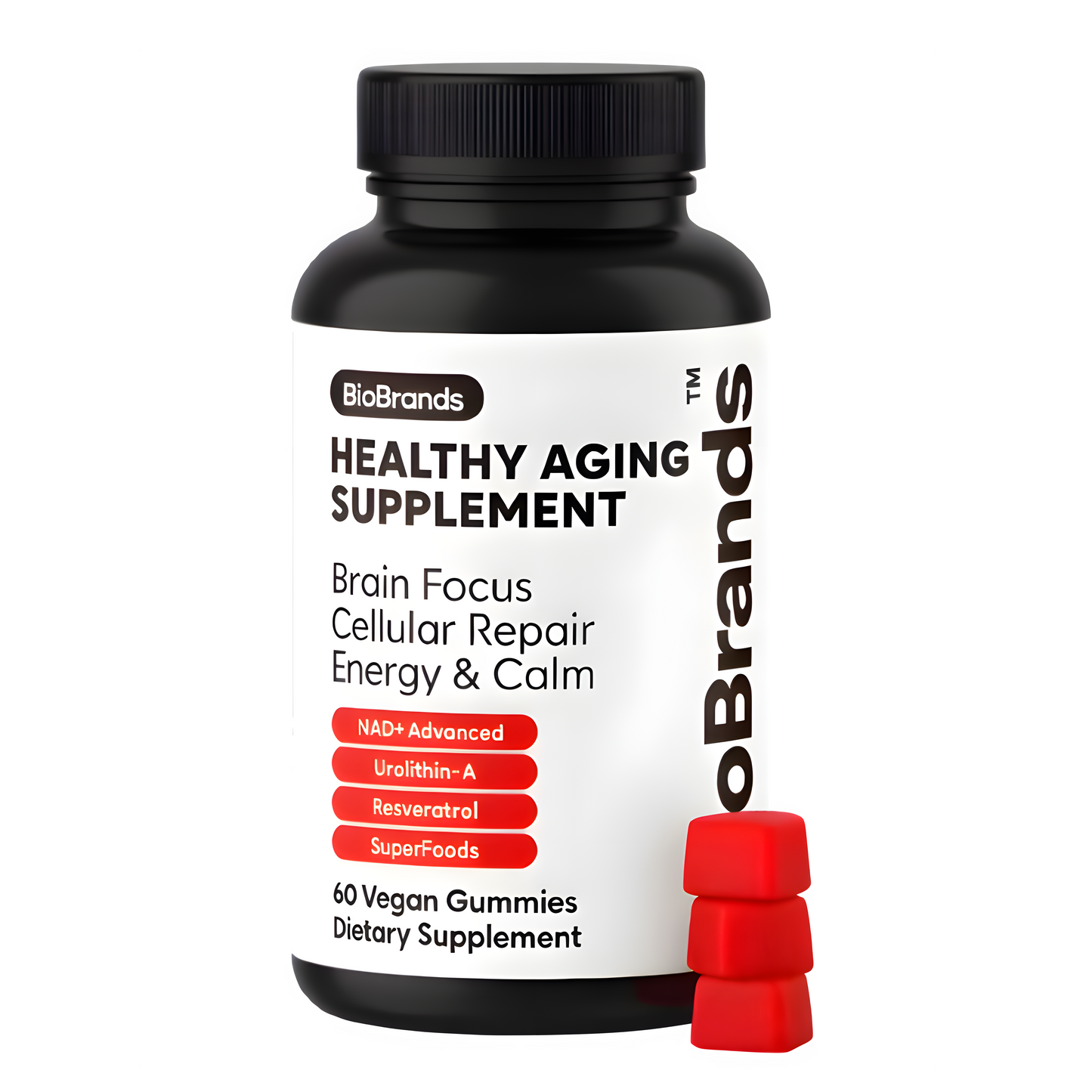 Longevity Fusion - NAD+ - Formulated for Anti-Aging, Energy, Brain Focus & Muscle Repair. For Men & Women. 60 Vegan Strawberry Gummies