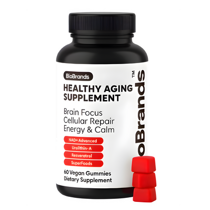 Longevity Fusion - NAD+ - Formulated for Anti-Aging, Energy, Brain Focus & Muscle Repair. For Men & Women. 60 Vegan Strawberry Gummies